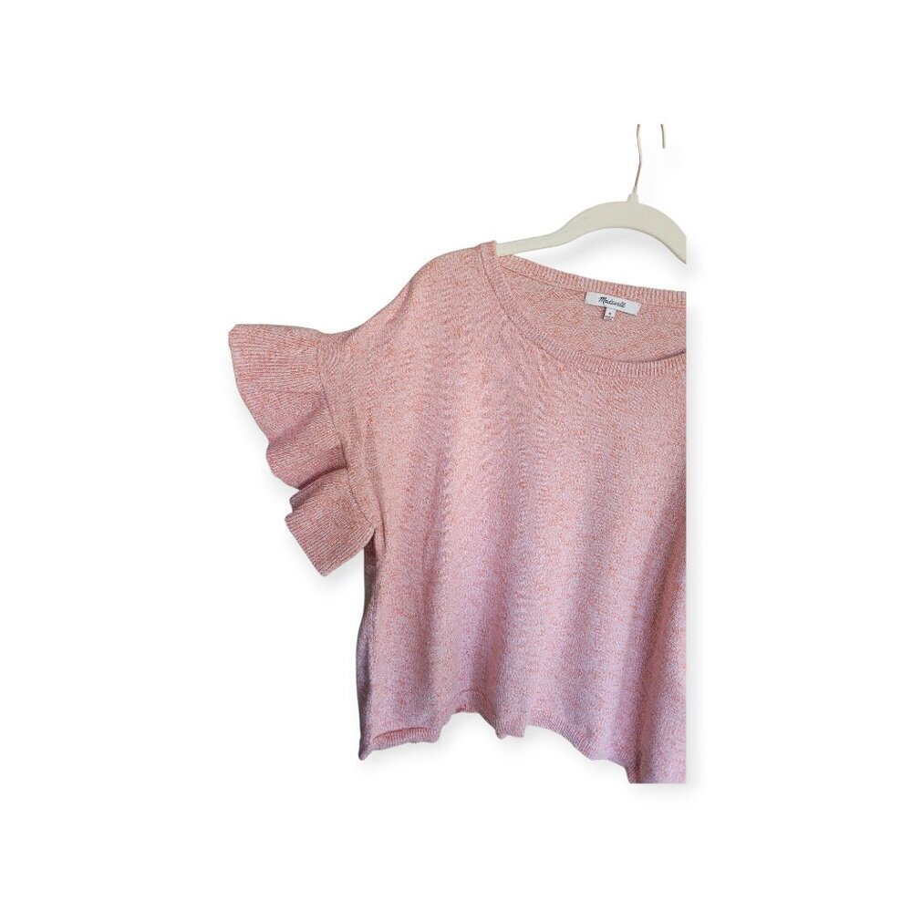 Madewell Peachy Pink Flutter Sleeve Sweater Tee Soft Easy Boxy Medium Womens - Picture 9 of 13
